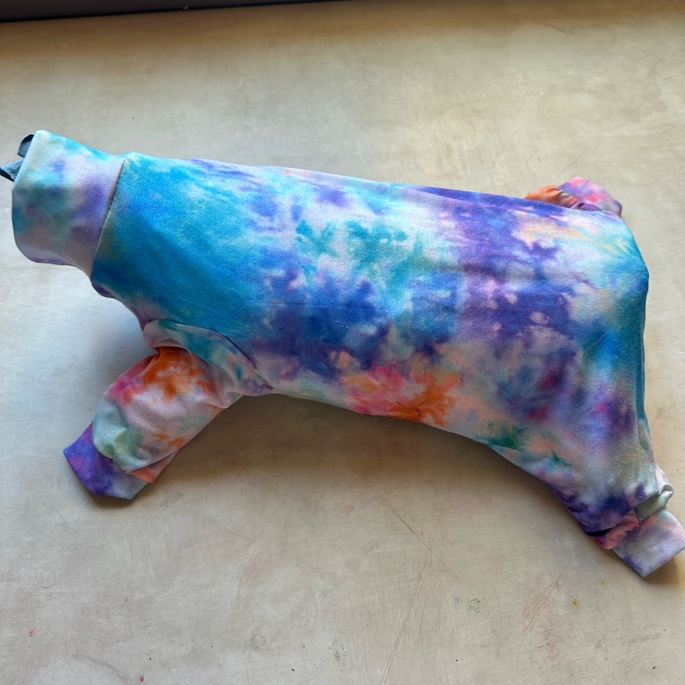 Handmade Tie-Dye Rainbow Pet Pajamas | Small Dog Apparel Upcycled - Picture 3 of 7